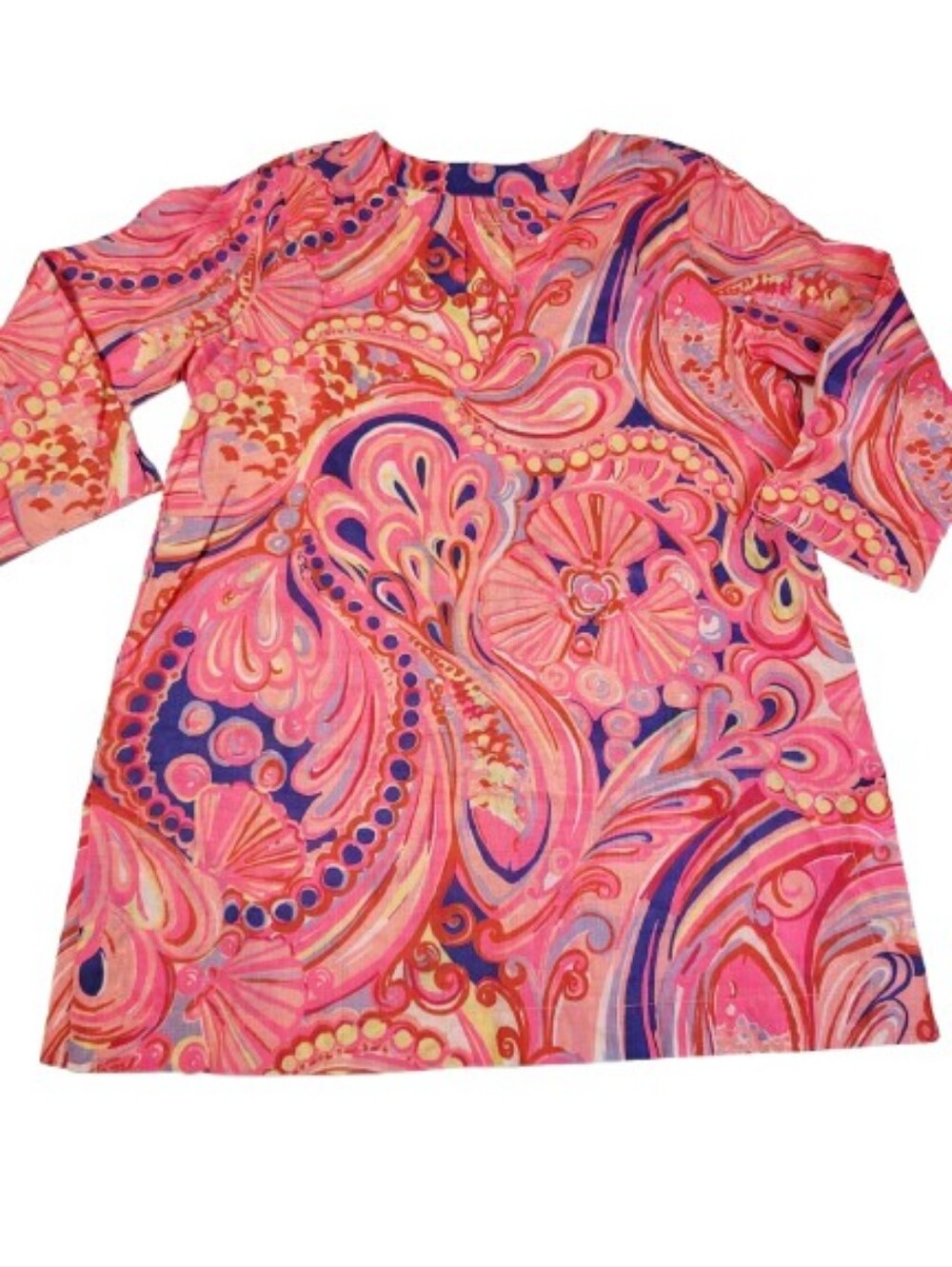 Lilly Pulitzer Marco Island Reef Retreat 100% Linen Tunic Bright Pink Size XL